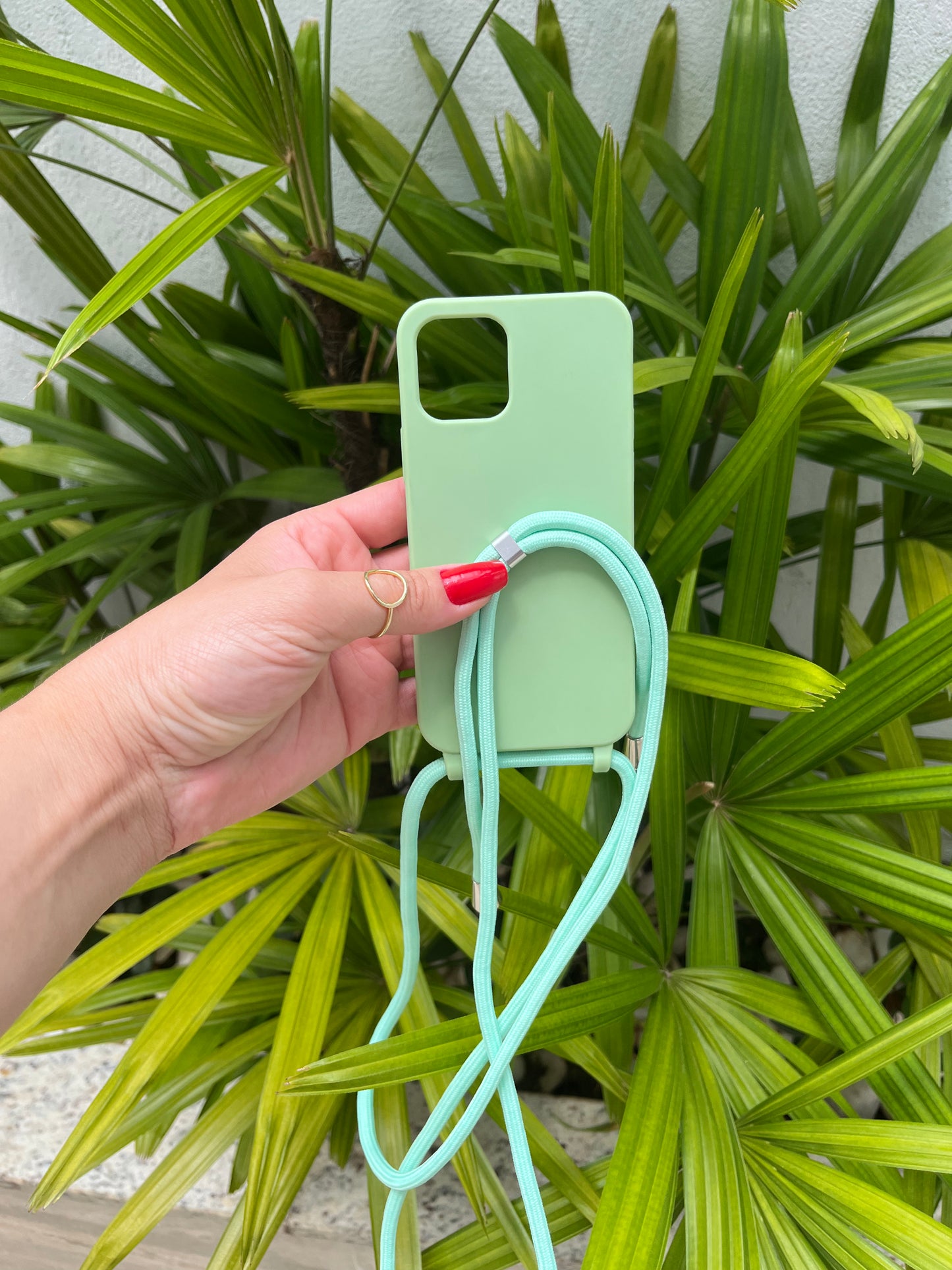 Case Iphone Crossbody Verde Glass lisa com alça regulavel