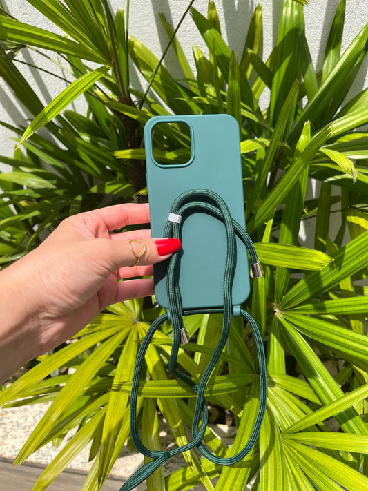 Case Iphone Crossbody  Verde Escuro lisa com alça regulavel