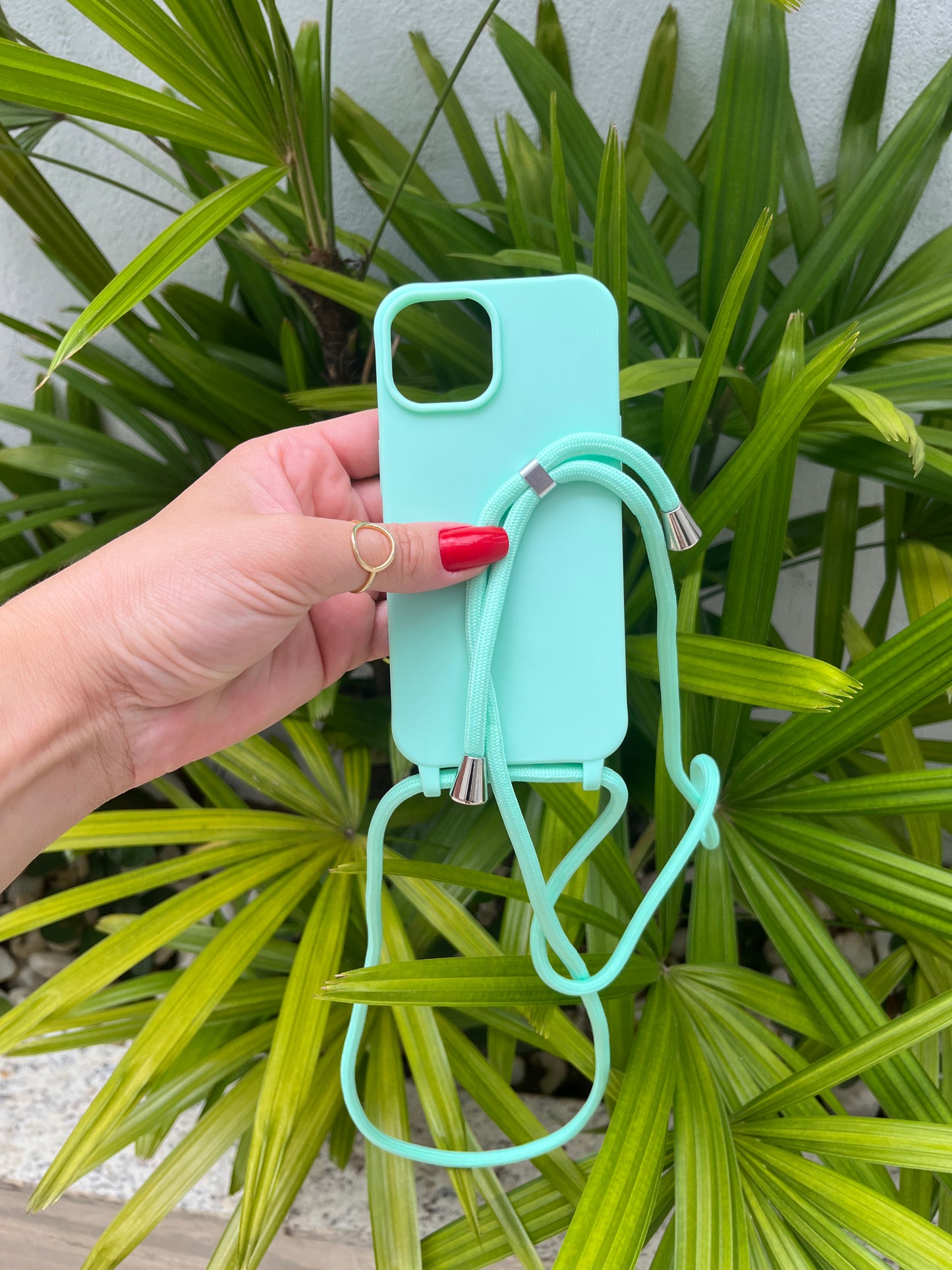 Case Iphone Crossbody Verde Menta lisa com alça regulavel