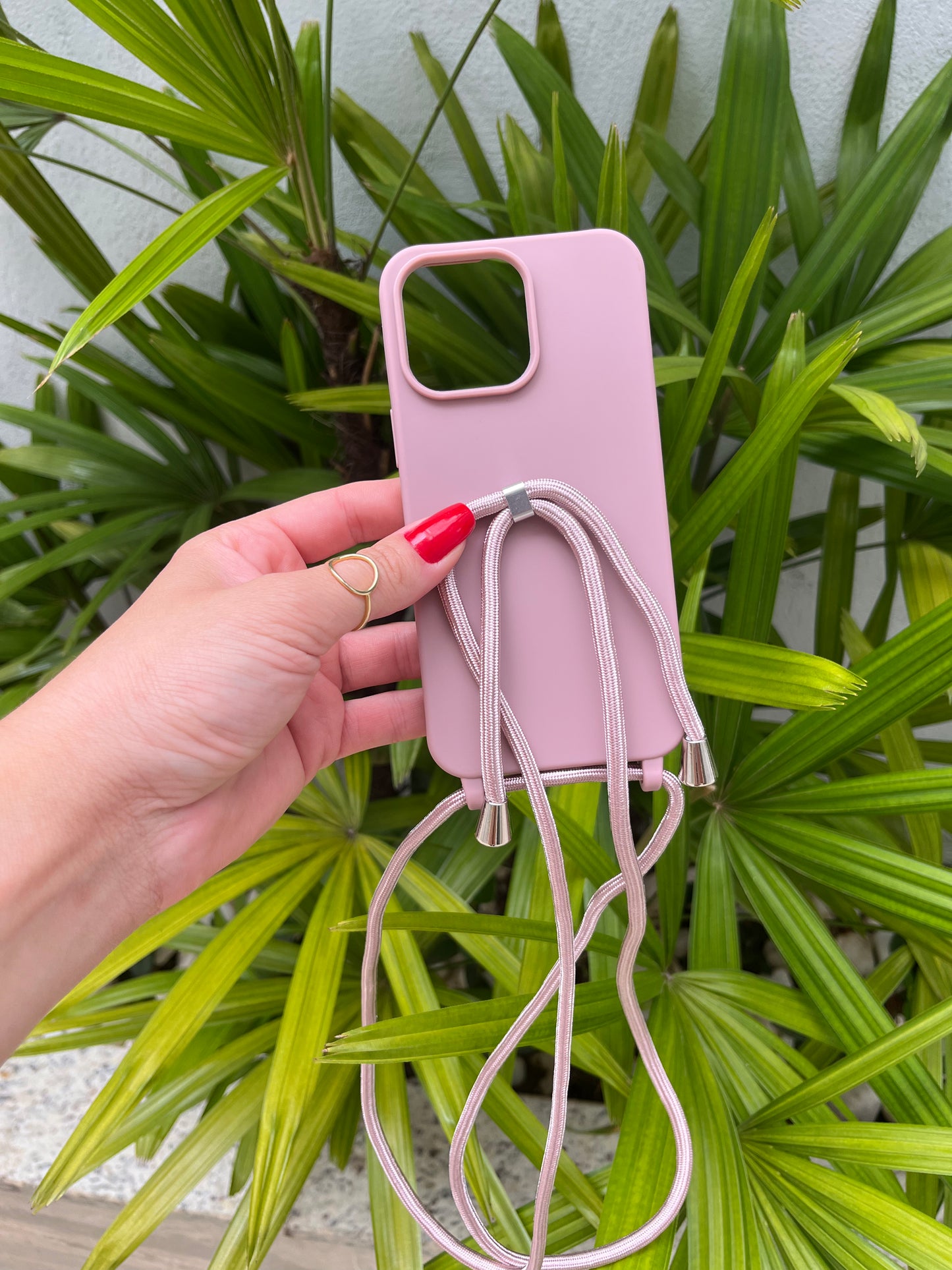 Case Iphone Crossbody Rosê lisa com alça regulavel