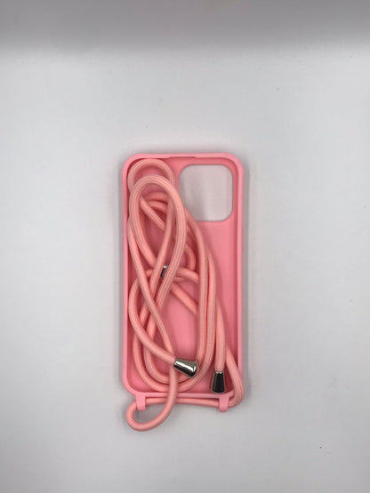 Case Iphone Crossbody Rosa lisa com alça regulavel