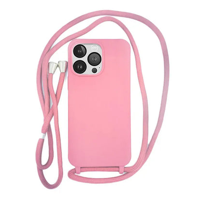 Case Iphone Crossbody Rosa lisa com alça regulavel